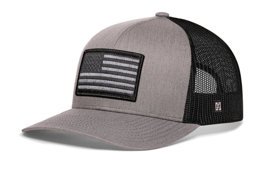 Haka American Flag Trucker Hat, Gray/Black snapback, patriots and freedom loving Americans