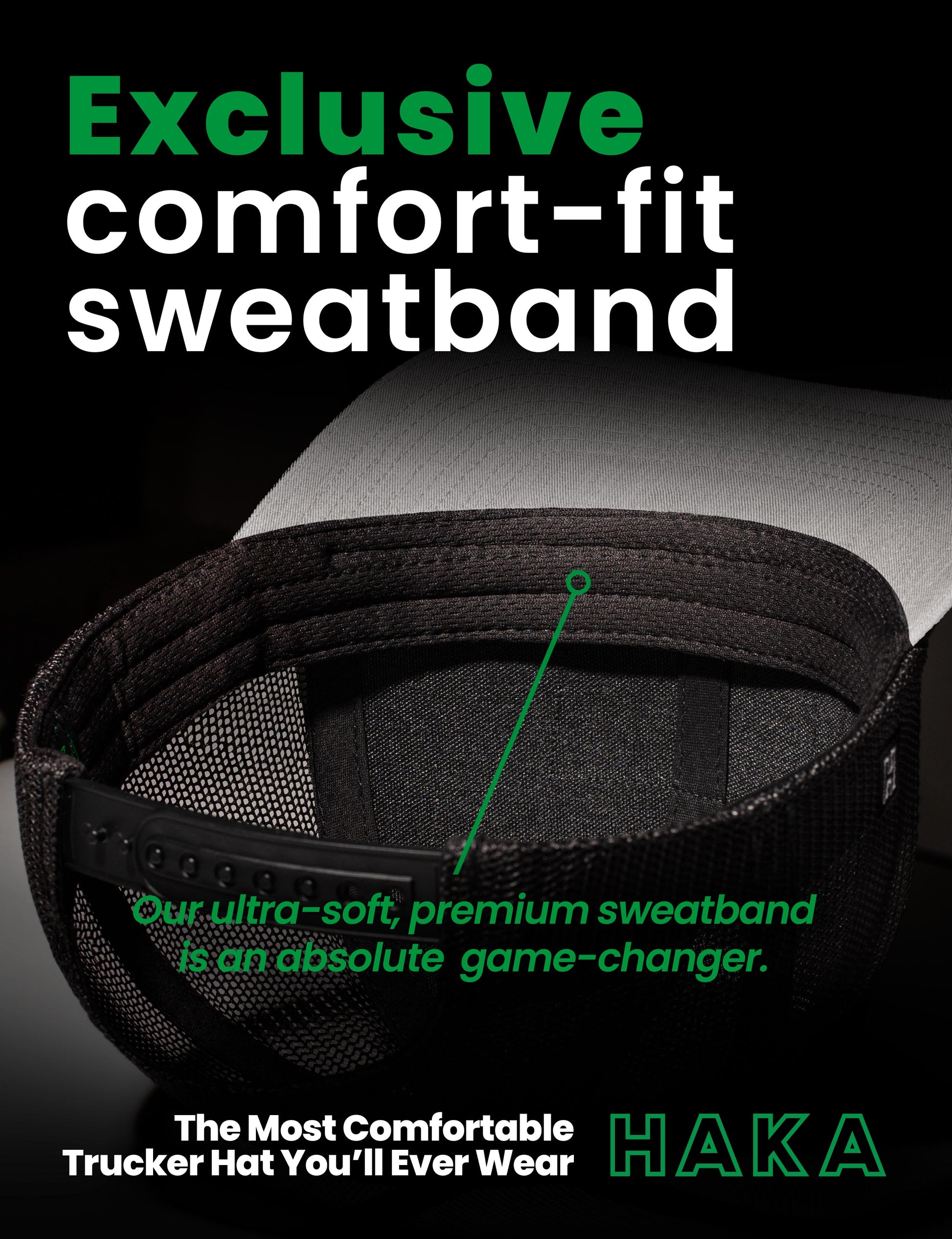 Haka Hat exclusive comfort-fit sweatband trucker hat on Gray/Black cap