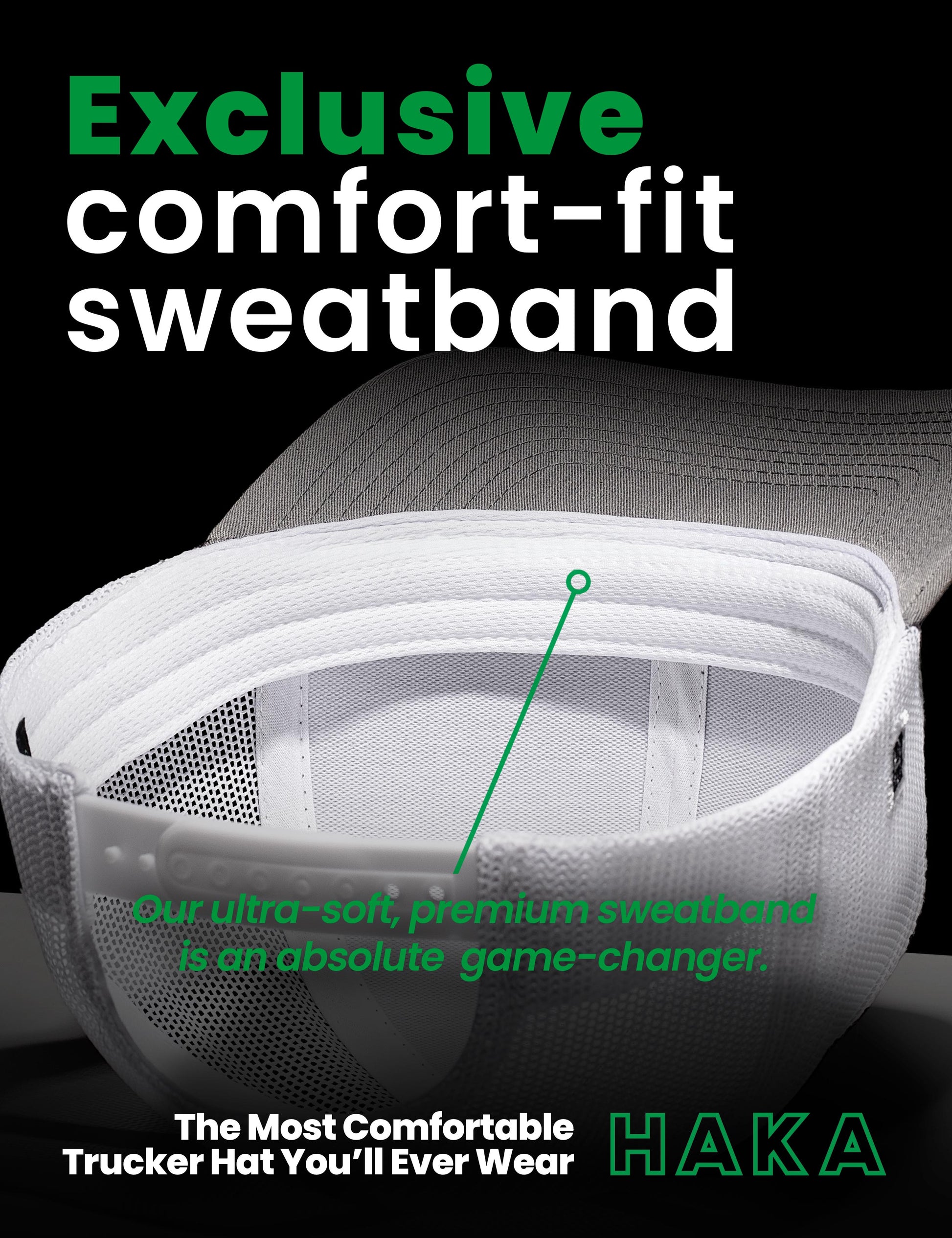 Haka Hat exclusive comfort-fit sweatband trucker hat on Gray/White Cap