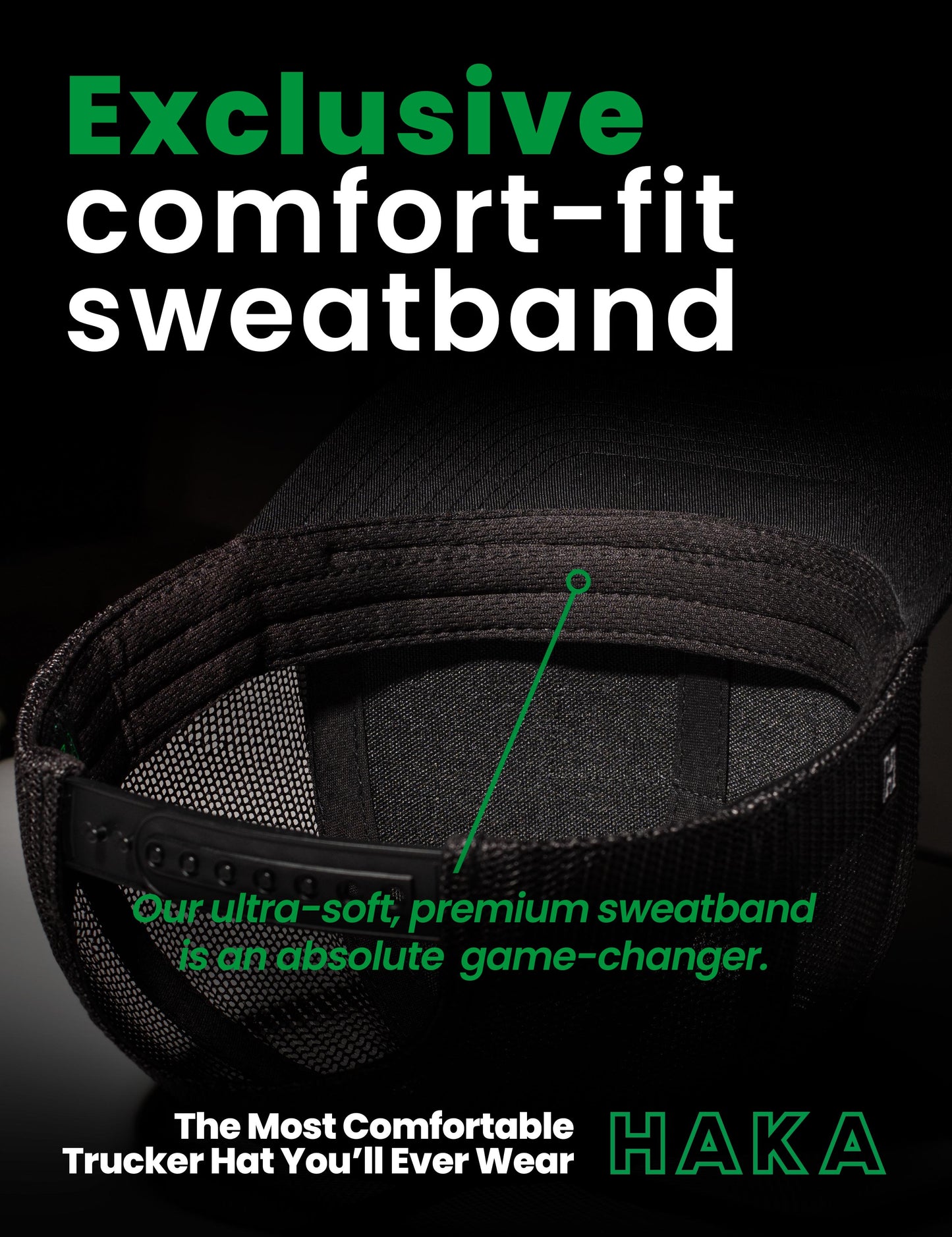 Haka Hat black snapback showcasing exclusive comfort-fit sweatband and ultra-soft and premium characteristics