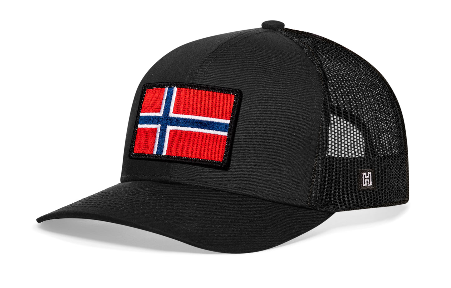 Haka Norwegian Flag Trucker Hat, Black snapback, fans of the Northern Lights. The Land of the Midnight Sun