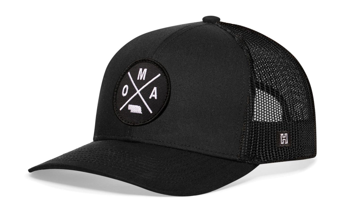 Haka Omaha Trucker Hat, Black snapback, fans of Nebraska. Gateway to the West