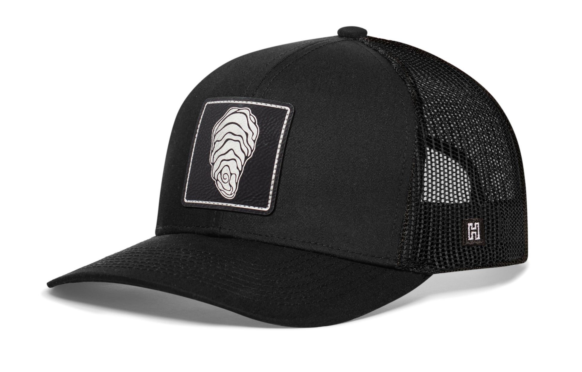 Haka Oyster Metallic Silver Leather Patch, Black snapback, camping and beach combers