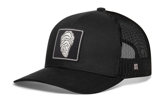 Haka Oyster Metallic Silver Leather Patch, Black snapback, camping and beach combers