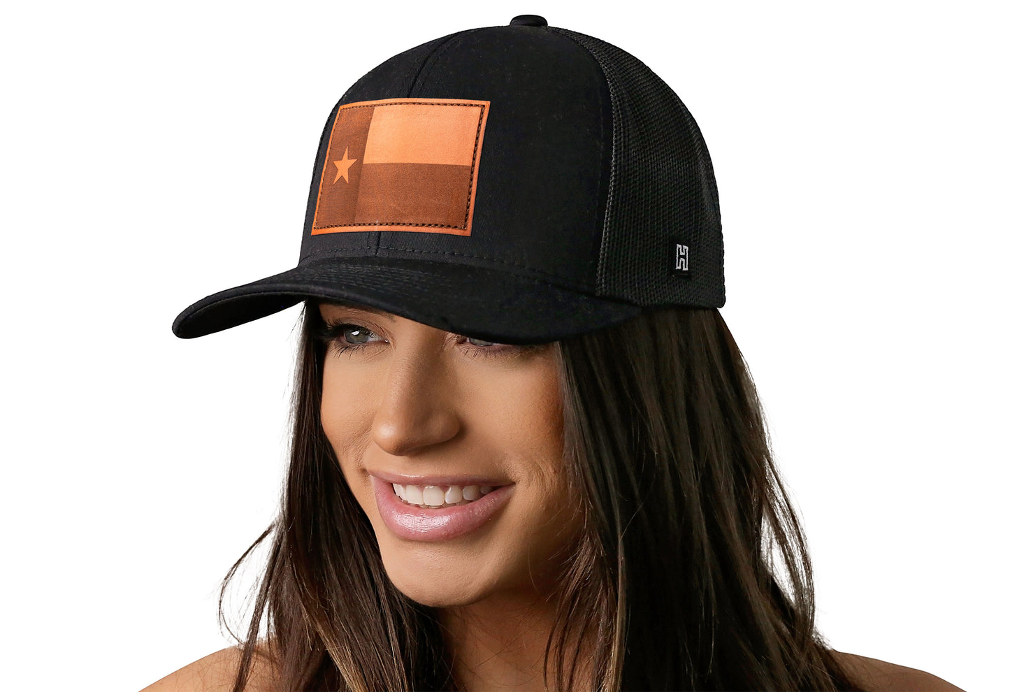 Gorra de camionero de cuero con la bandera de Texas | Gorra snapback negra de Texas