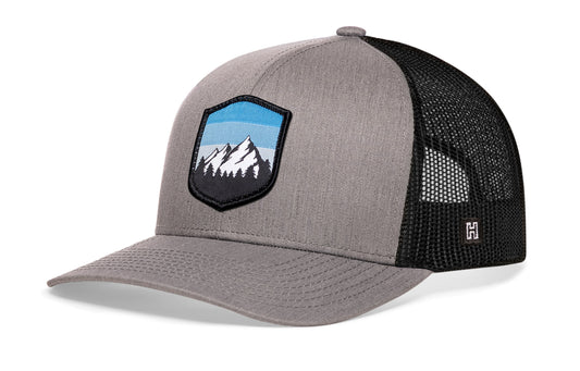 Gorra de camionero Mountains and Sky | Gorra snapback gris y negra para exteriores