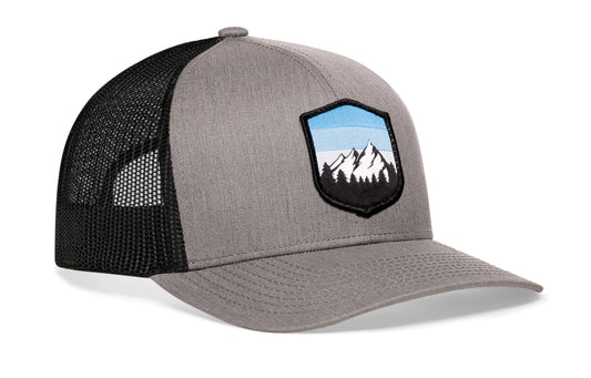 Gorra de camionero Mountains and Sky | Gorra snapback gris y negra para exteriores