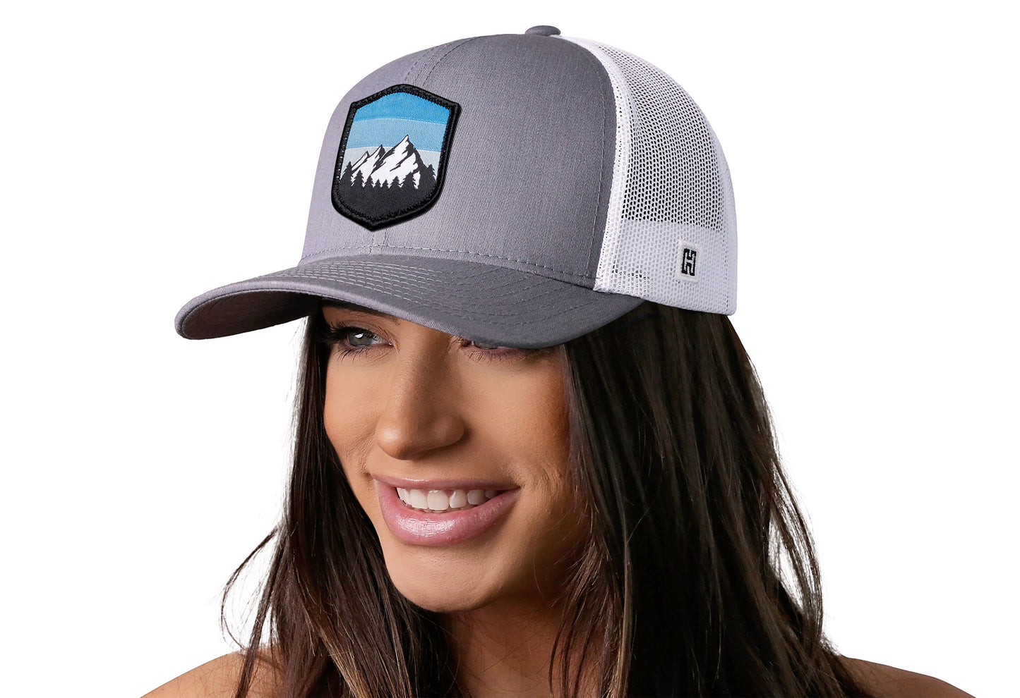 Gorra de camionero Mountains and Sky | Gorra snapback gris y blanca para exteriores