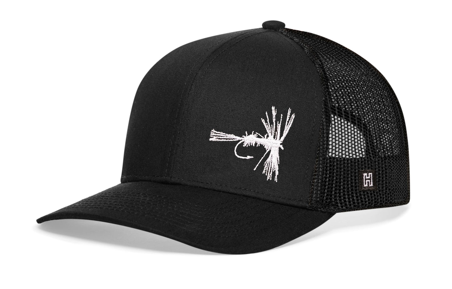 Gorra de camionero de pesca con mosca | Gorra snapback negra con mosca