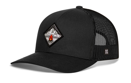 Gorra de camionero Campfire | Gorra snapback negra para actividades al aire libre