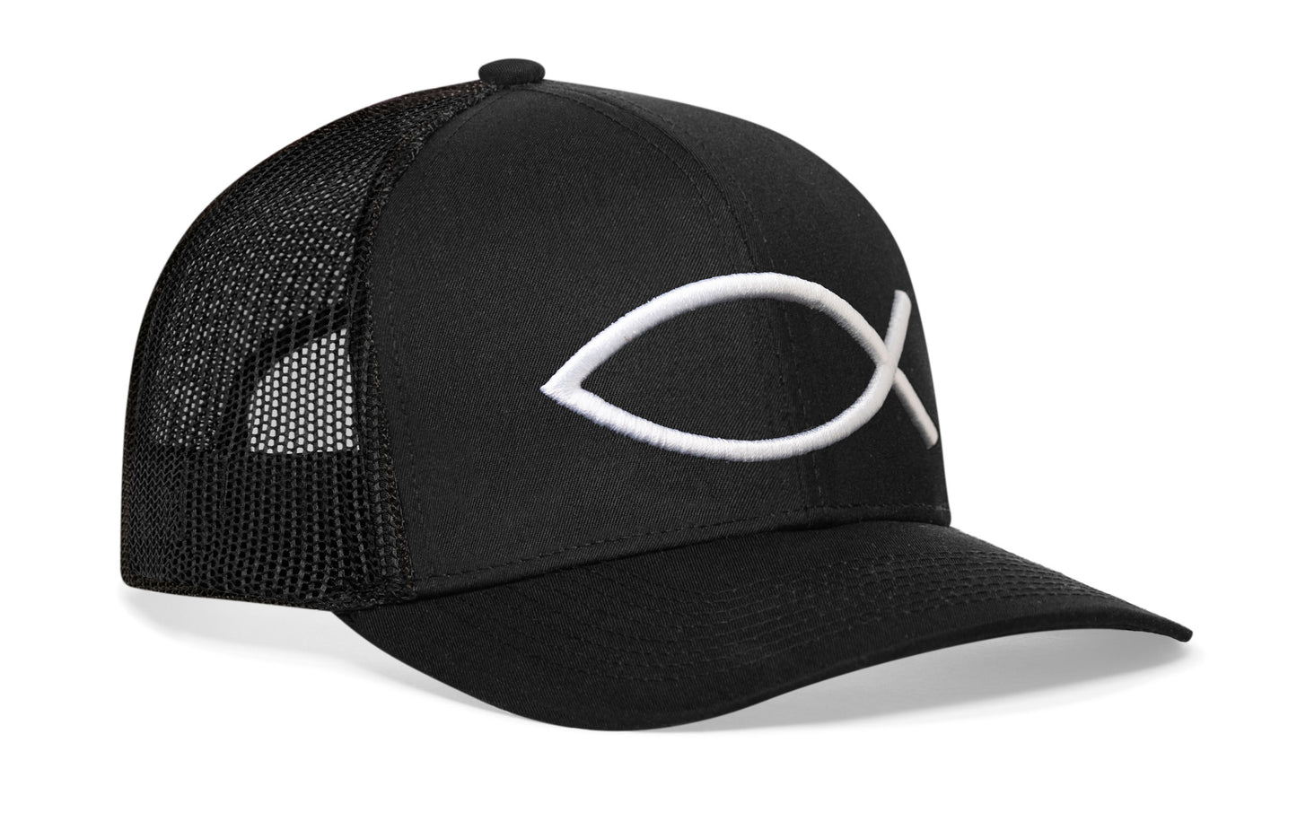 Gorra de camionero Jesus Fish | Gorra snapback abullonada 3D Ichthys negra