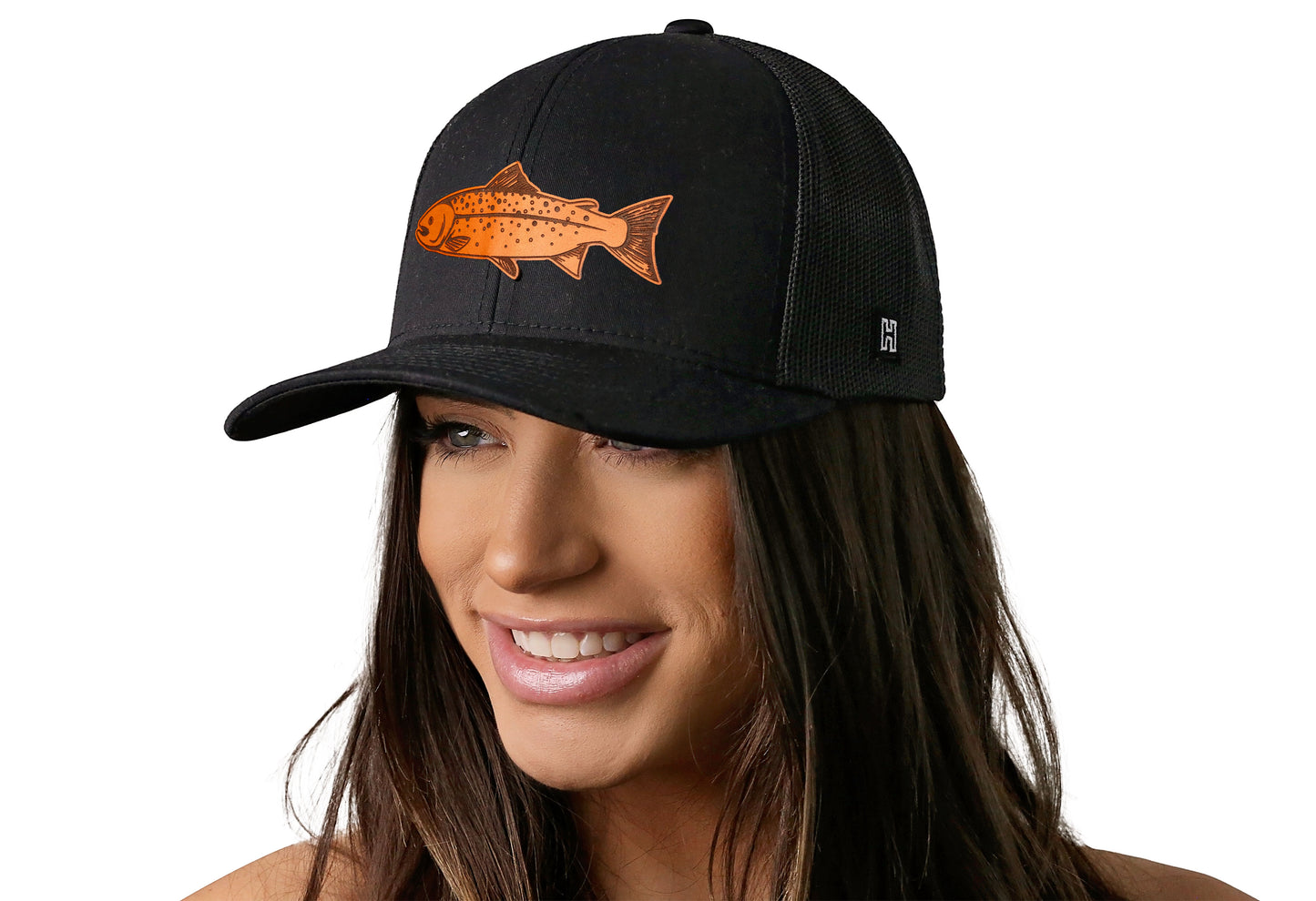 Gorra de camionero de piel color salmón | Gorra de pesca negra tipo snapback