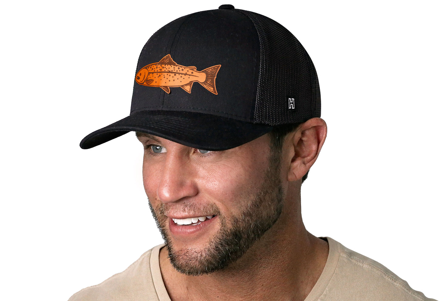 Gorra de camionero de piel color salmón | Gorra de pesca negra tipo snapback