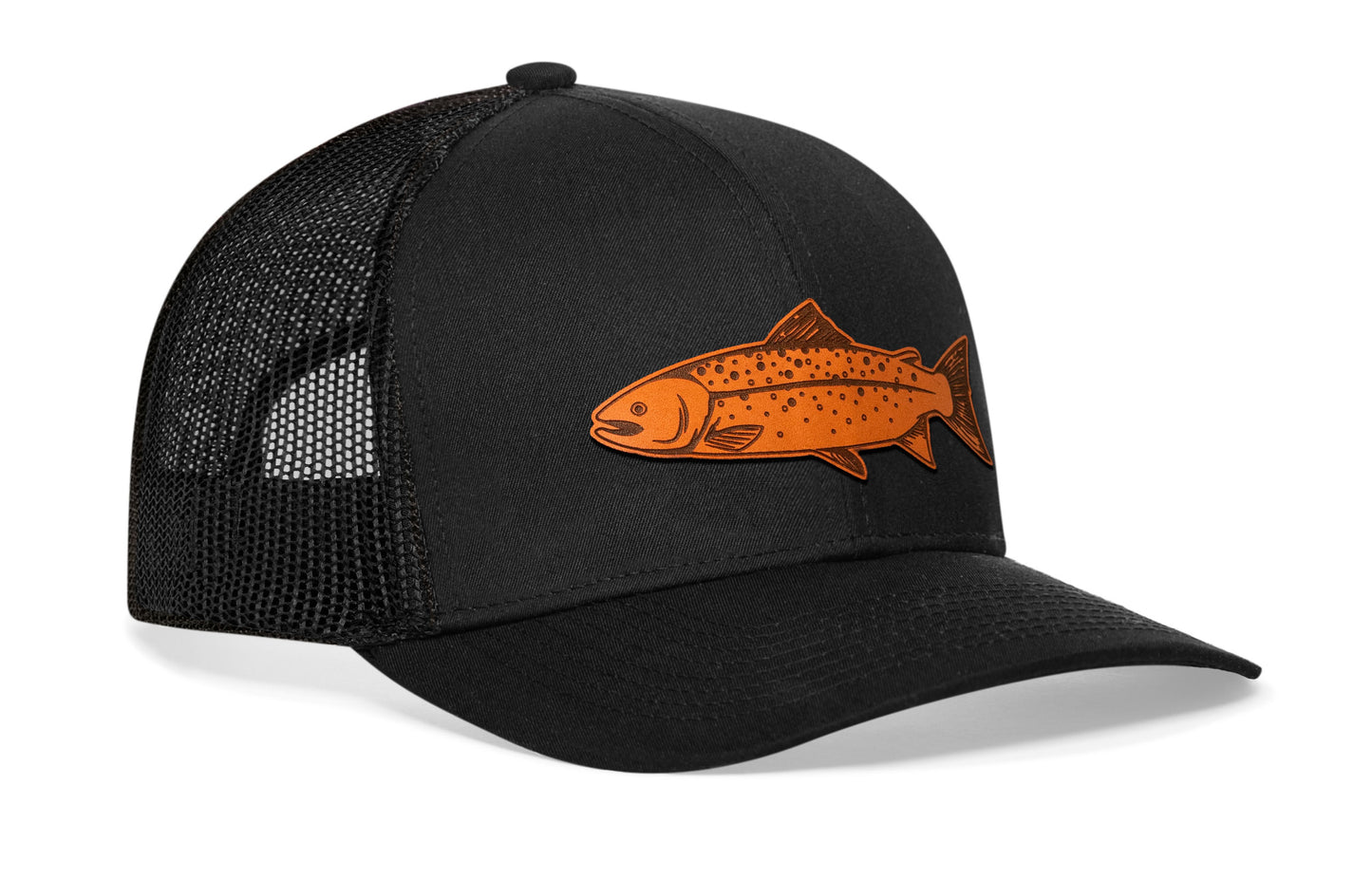 Gorra de camionero de piel color salmón | Gorra de pesca negra tipo snapback