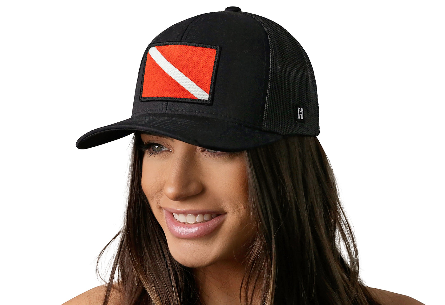 Gorra de camionero con bandera de buceo | Gorra snapback negra de buceo