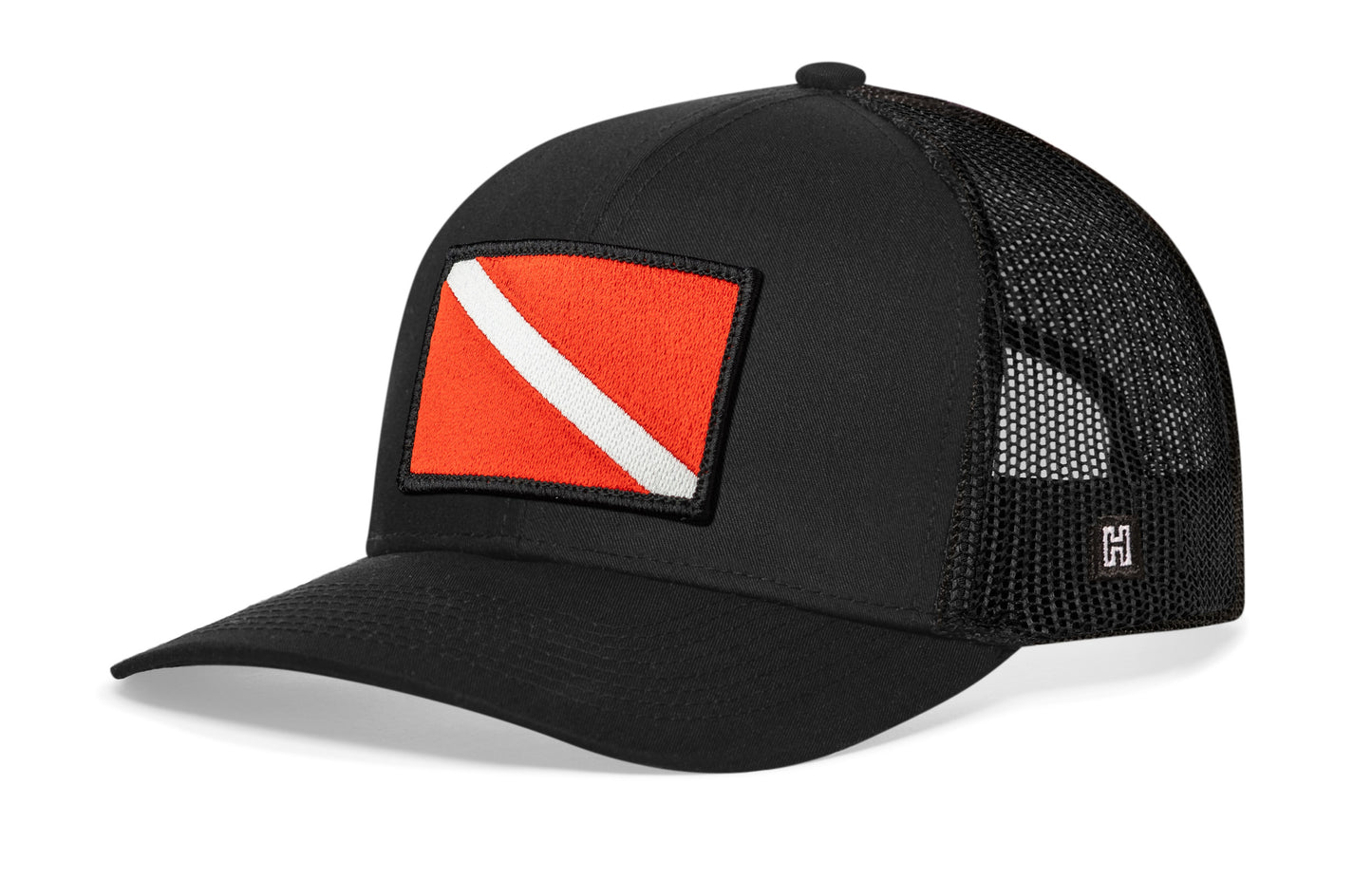 Gorra de camionero con bandera de buceo | Gorra snapback negra de buceo