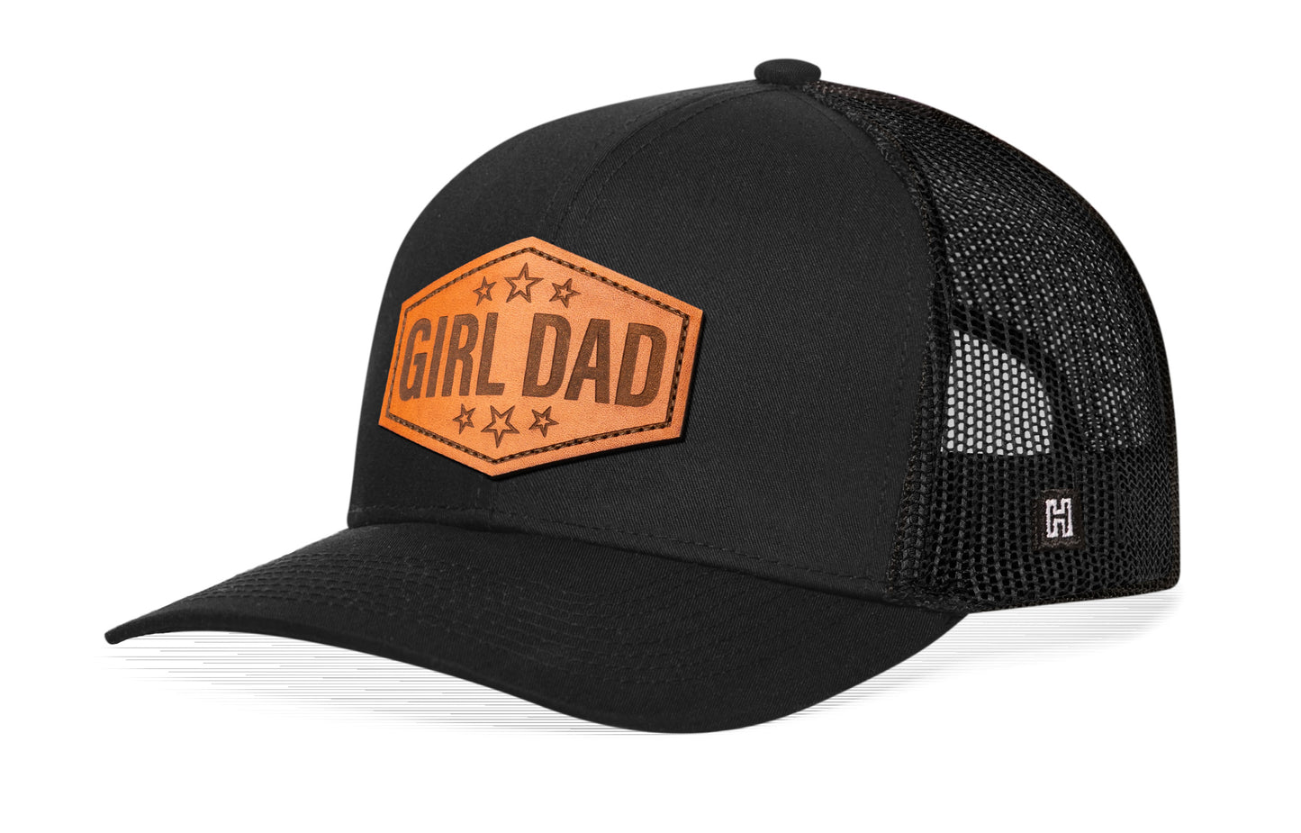 Girl Dad Leather Trucker Hat | Black Snapback