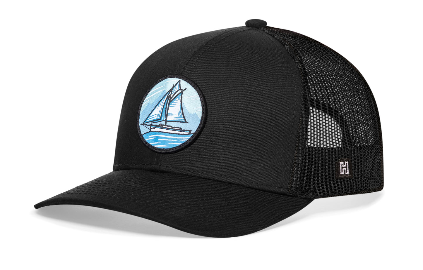 Gorra de camionero con diseño de velero | Snapback negra