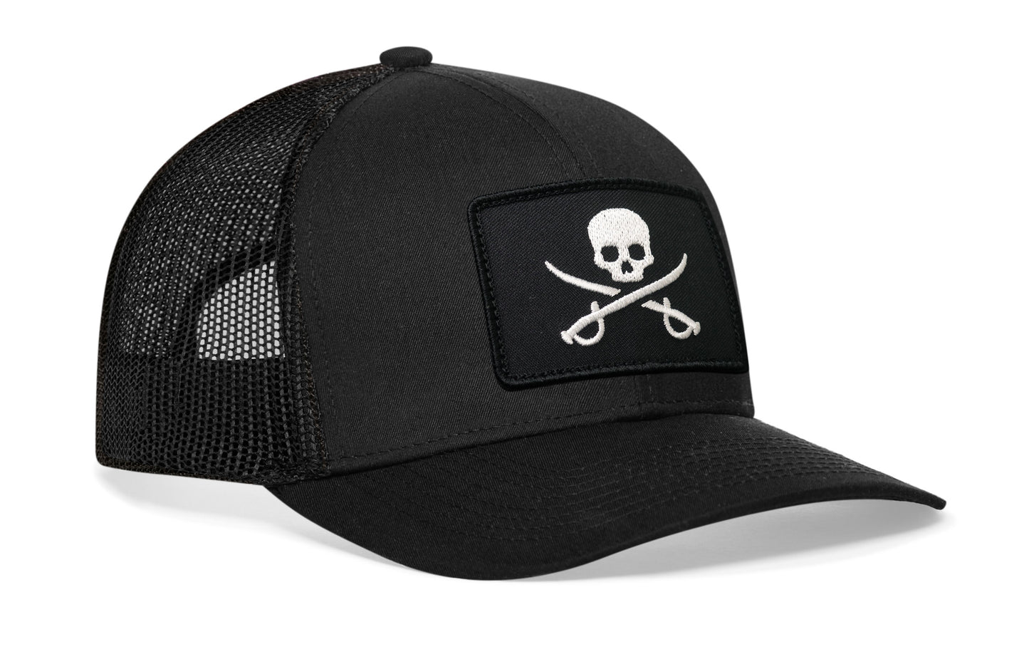 Gorra de camionero con bandera pirata | Gorra negra tipo snapback con bandera de Jolly Roger