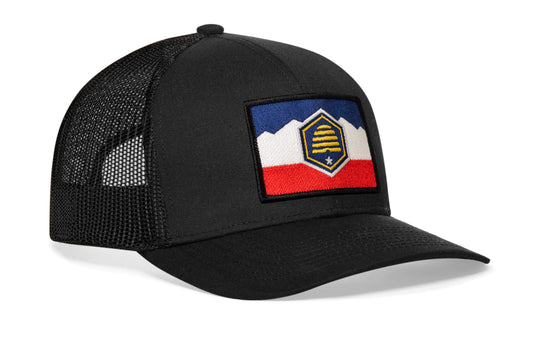 Gorra de camionero con la bandera del estado de Utah | Snapback negra
