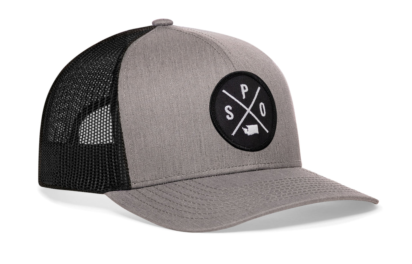 Spokane Trucker Hat | Gray Black SPO Snapback
