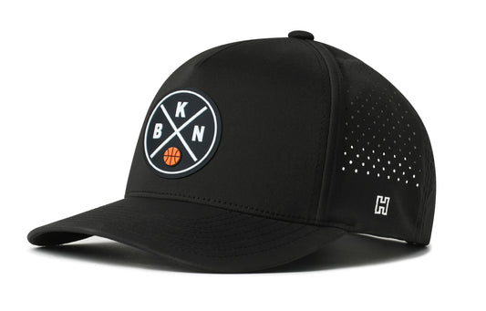Brooklyn Basketball Performance 5-Panel Hat, black snapback showing Haka brandmark on left side of cap.
Brooklyn.