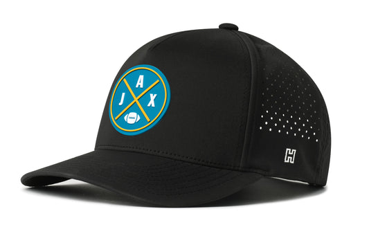 Jacksonville Football Performance 5-Panel Hat, black snapback showing Haka brandmark on left side of cap.
Rep Jacksonville.