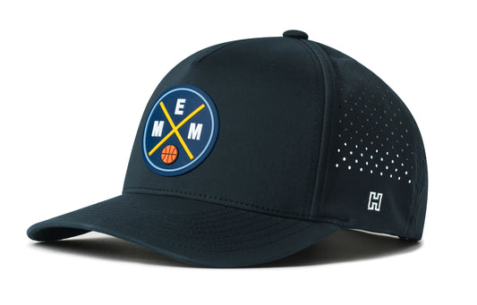 Memphis Basketball Performance 5-Panel Hat, navy snapback showing Haka brandmark on left side of cap.
Memphis.