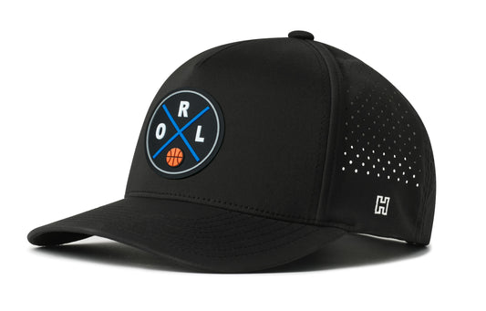 Orlando Basketball Performance 5-Panel Hat, black snapback showing Haka brandmark on left side of cap.
Orlando.