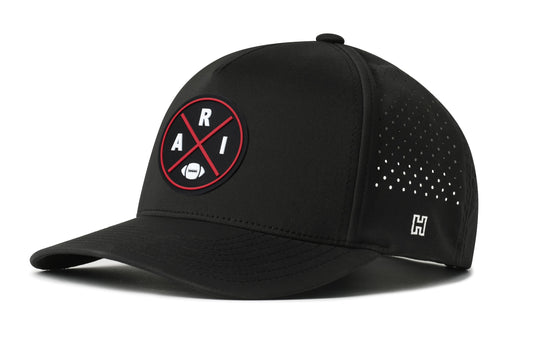 Phoenix Football Performance 5-Panel Hat, black snapback showing Haka brandmark on left side of cap.
Rep Phoenix.