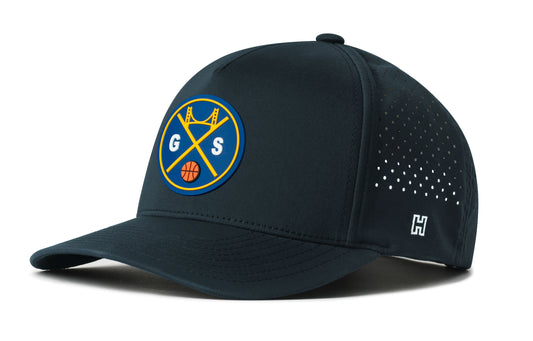 San Francisco Basketball Performance 5-Panel Hat, navy snapback showing Haka brandmark on left side of cap.
San Francisco.