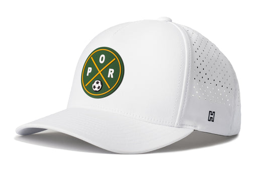 Portland Soccer Performance 5-Panel Hat, white snapback showing Haka brandmark on left side of cap.