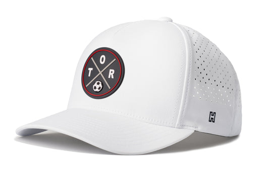 Toronto Soccer Performance 5-Panel Hat, white snapback showing Haka brandmark on left side of cap.
