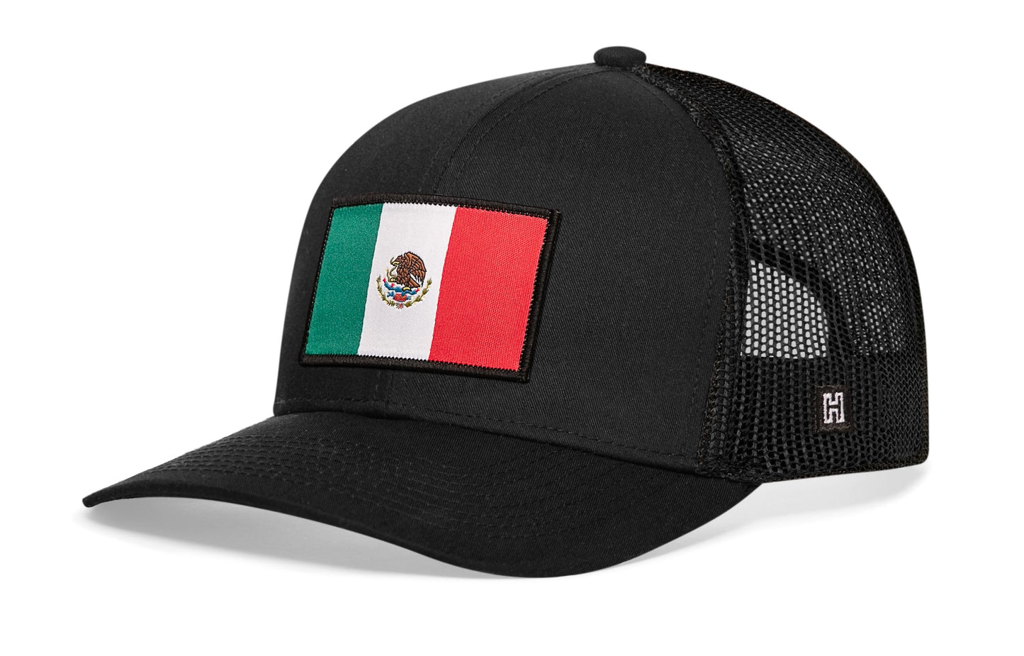 Haka Mexico Flag Trucker Hat, Black snapback, fans of Day of the Dead. United Mexican States