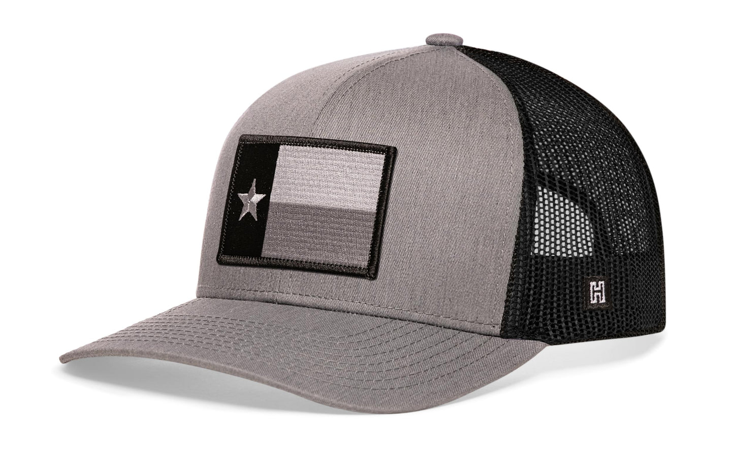 Haka Texas Flag Trucker Hat, Gray-Black snapback for fans of Texas. The Friendly State.