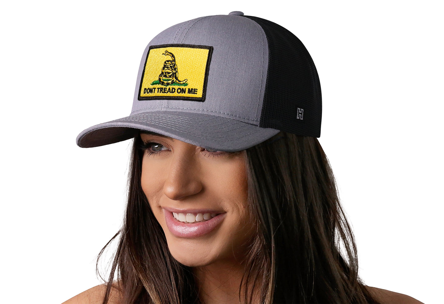 Gorra de camionero "Don't Tread on Me" | Gorra snapback gris y negra con la bandera de Gadsden