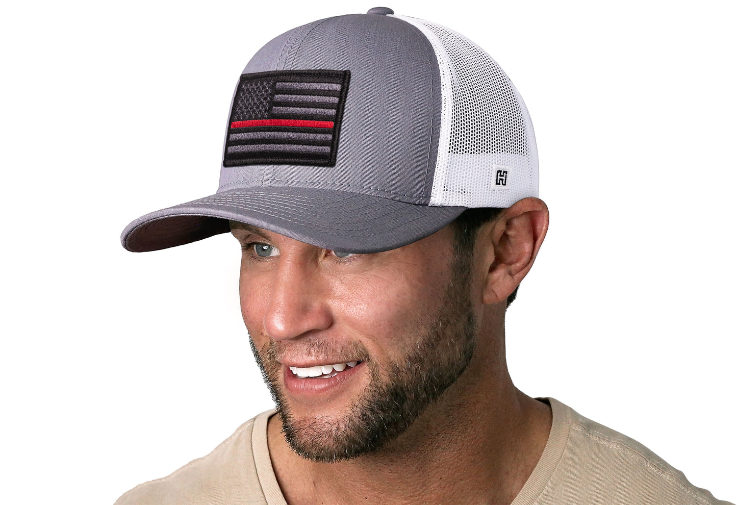 Thin Red Line Trucker Hat | Gray White Fire Tactical Snapback