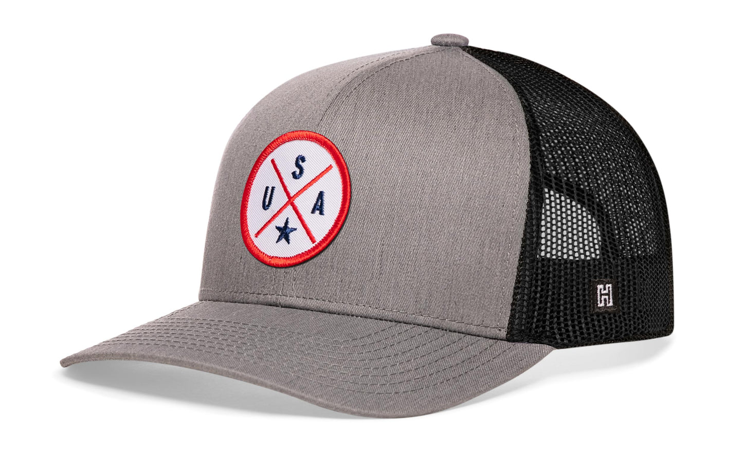 Gorra de camionero de EE. UU. | Gorra snapback americana gris y negra