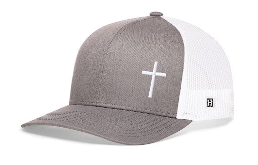 Gorra de camionero con cruz | Gorra snapback cristiana gris y blanca
