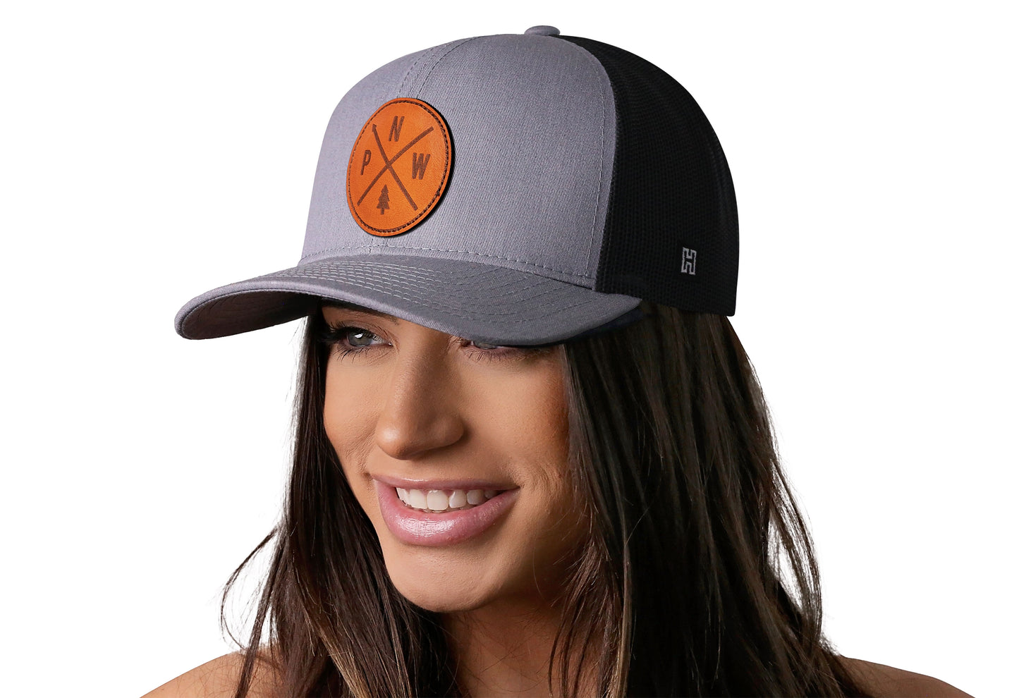 PNW Trucker Hat Leather | Gray Black Pacific Northwest Snapback