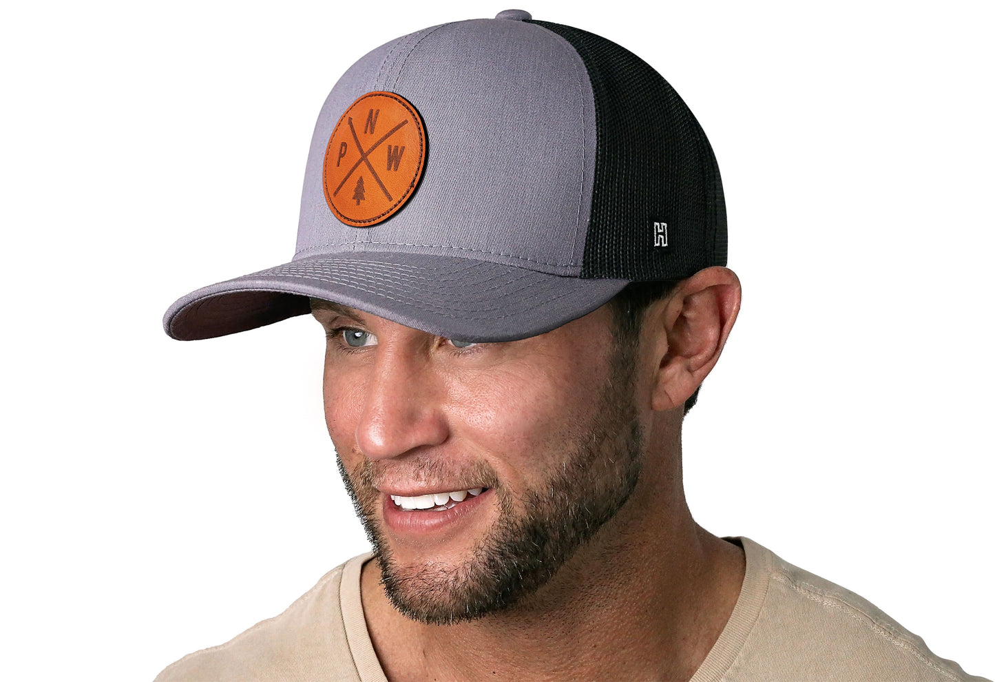 PNW Trucker Hat Leather | Gray Black Pacific Northwest Snapback