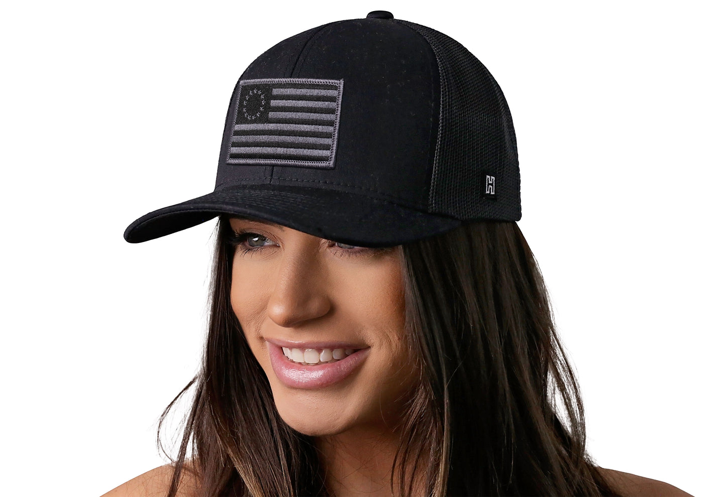 Gorra táctica Betsy Ross con bandera de camionero | Gorra snapback negra de EE. UU.