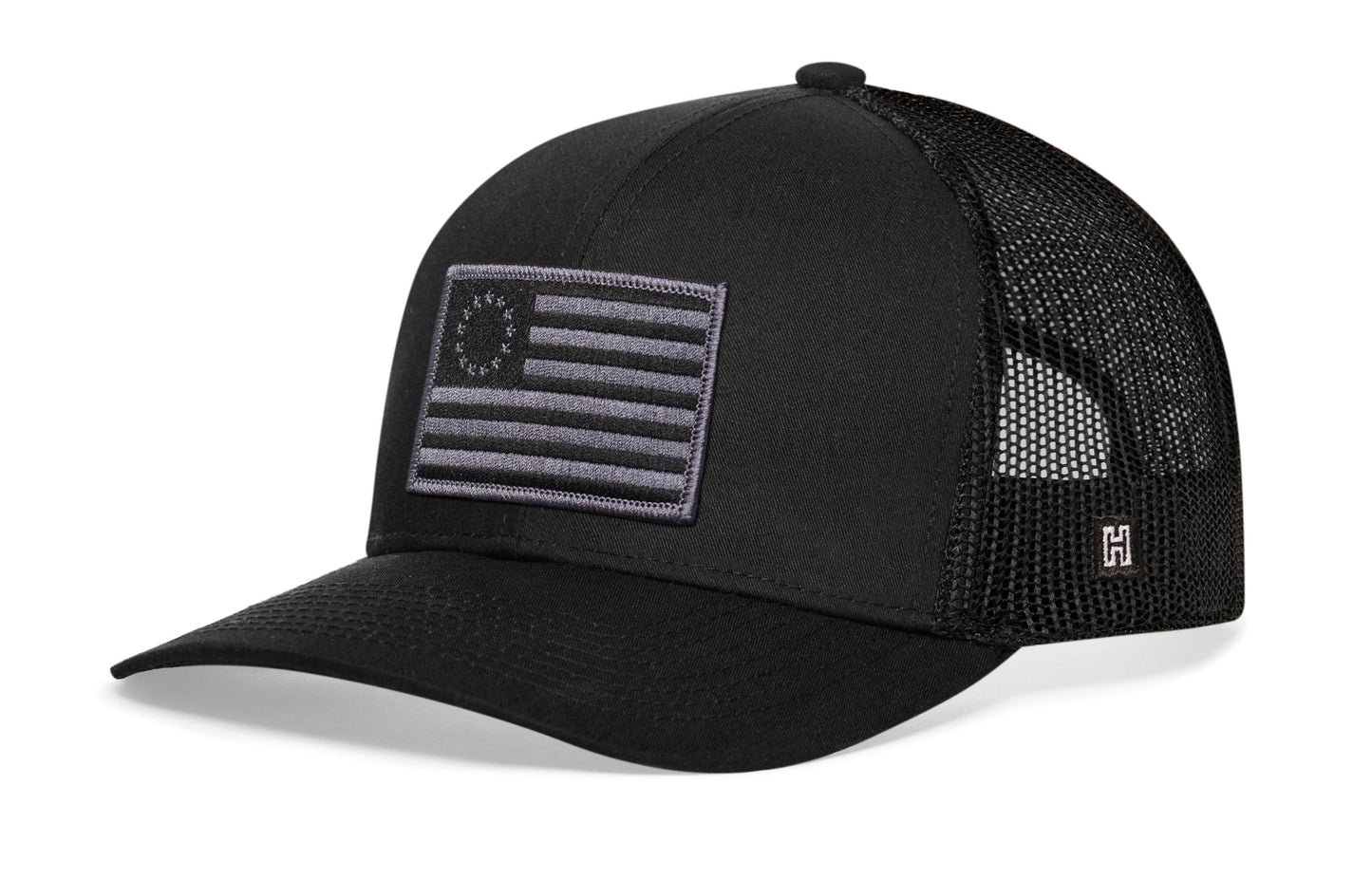 Gorra táctica Betsy Ross con bandera de camionero | Gorra snapback negra de EE. UU.