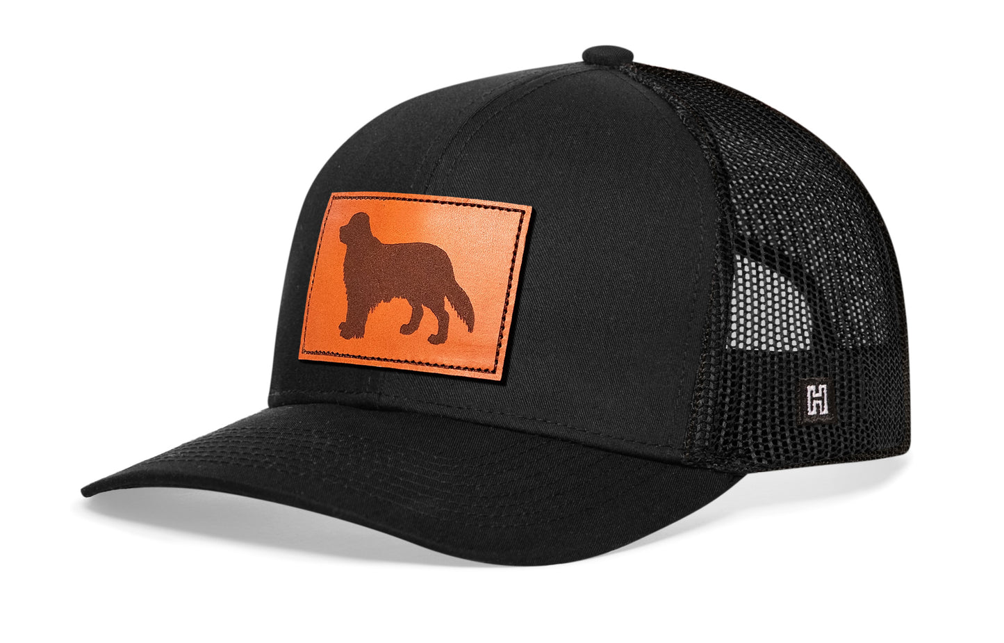 Gorra de camionero de cuero Golden Retriever | Gorra Snapback de perro negro