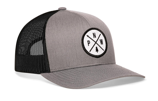 PNW Trucker Hat  |  Gray Black Pacific Northwest Snapback
