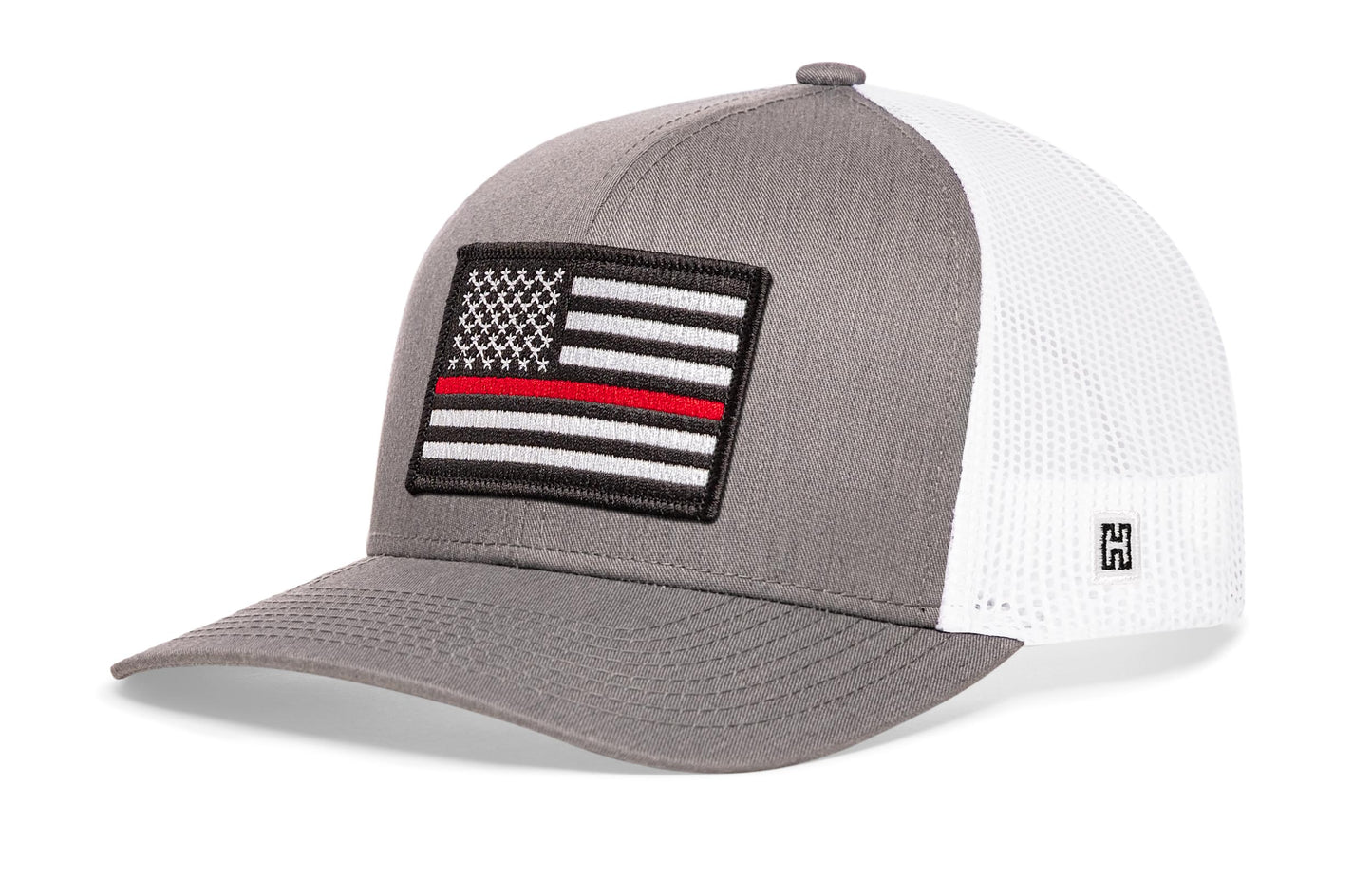 Thin Red Line Trucker Hat | Gray White Fire Snapback