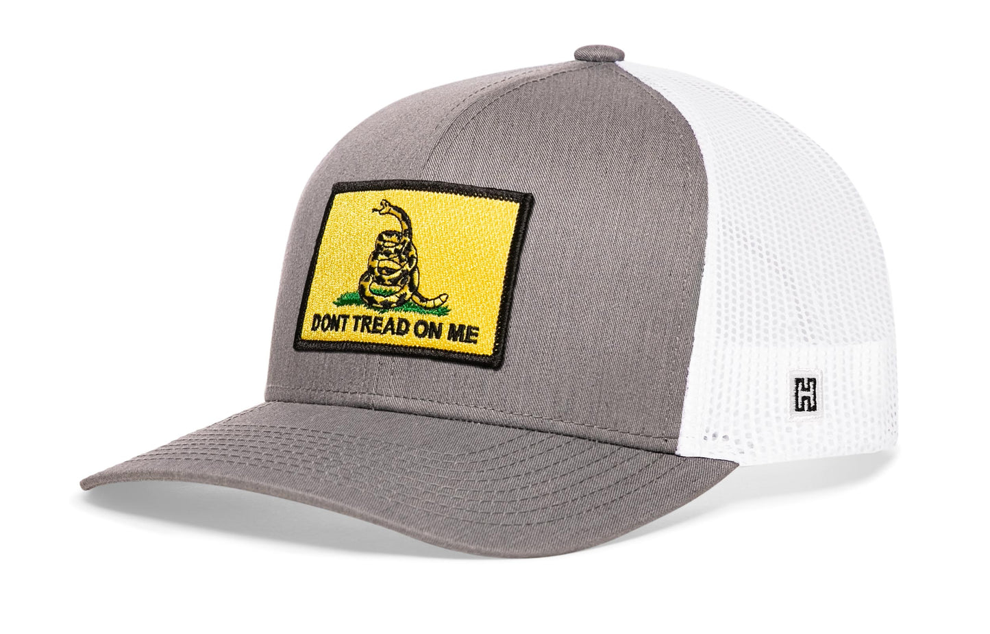 Gorra de camionero Don't Tread on Me | Gorra snapback gris y blanca con bandera de Gadsden