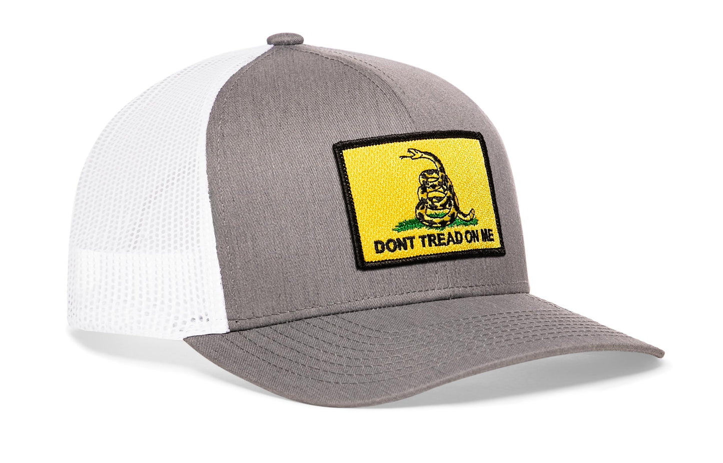 Gorra de camionero Don't Tread on Me | Gorra snapback gris y blanca con bandera de Gadsden