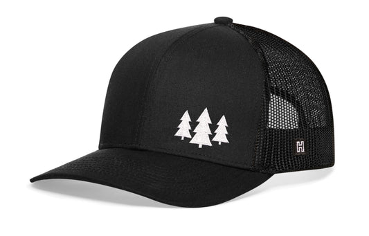 Gorra de camionero Pine Trees | Gorra snapback negra para actividades al aire libre
