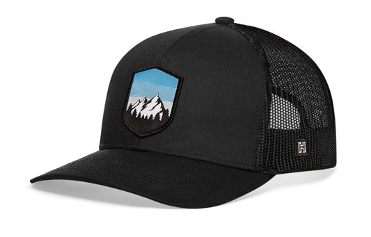 Gorra de camionero Mountains and Sky | Gorra snapback negra para actividades al aire libre
